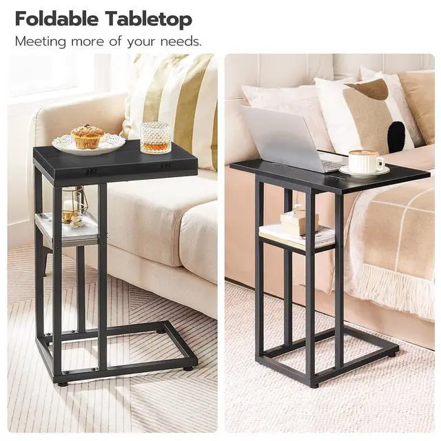 Alt view image 7 of 7 - Foldable C Shaped End Table, C Shaped Side Table with Storage Shelf, Small Snack Table, Slide Under Couch Table for Sofa, Living Room Bedroom Small Spaces Easy Assembly, Black BK29SF01