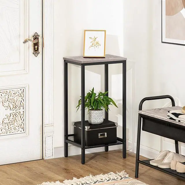 Alt view image 5 of 7 - Tall Side Table, Industrial End Telephone Table with Adjustable Mesh Shelves, Small Tall Nightstand for Living Room, Bedroom, Entryway, Office, Greige BG03DH01