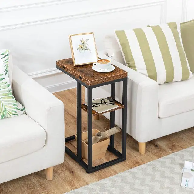 Alt view image 4 of 7 - Foldable C Shaped End Table, C Shaped Side Table with Storage Shelf, Small Snack Table, Slide Under Couch Table for Sofa, Living Room Bedroom Small Spaces Easy Assembly, Rustic Brown BF29SF01
