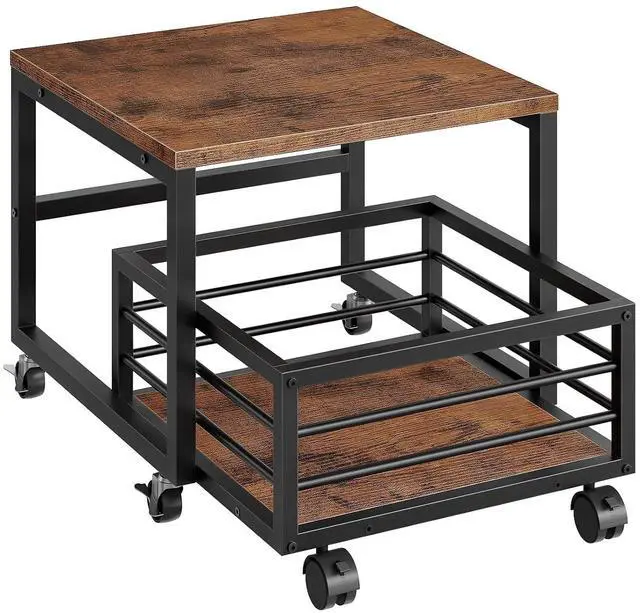 Main image of End Table, Mini Fridge Stand with Storage, Mini Fridge Table with Wheels and Adjustable Feet, Sturdy Metal Frame, for Living Room, Bedroom, Office, Rustic Brown and Black BF155TL01