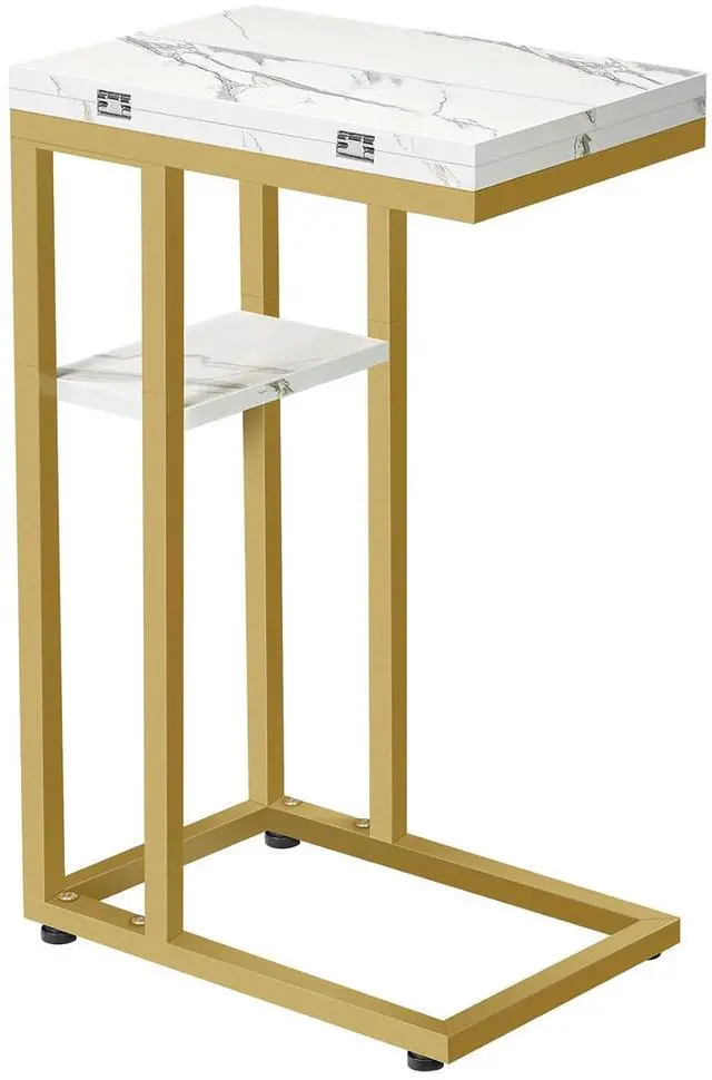 Main image of Foldable C Shaped End Table, C Shaped Side Table with Storage Shelf, Small Snack Table, Slide Under Couch Table for Sofa, Living Room Bedroom Small Spaces Easy Assembly, Gold DM29SF01