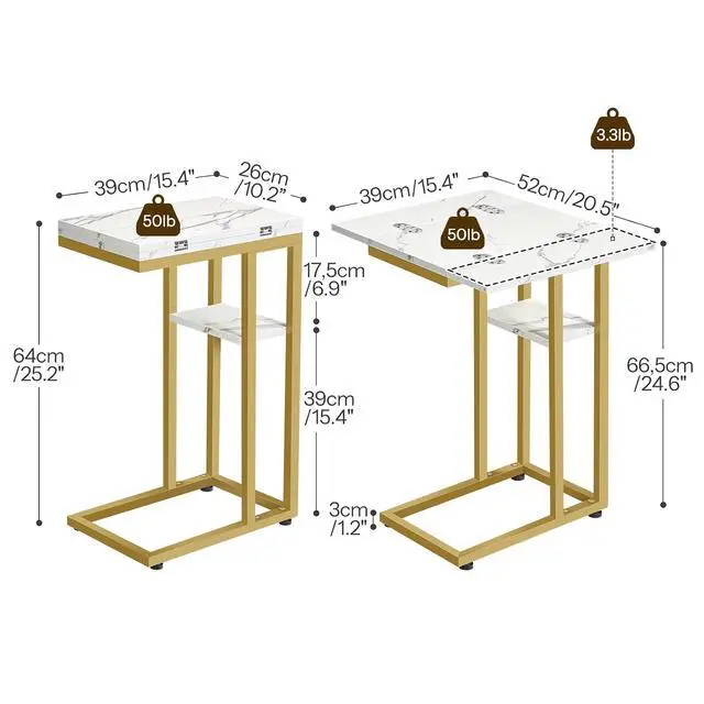 Alt view image 3 of 7 - Foldable C Shaped End Table, C Shaped Side Table with Storage Shelf, Small Snack Table, Slide Under Couch Table for Sofa, Living Room Bedroom Small Spaces Easy Assembly, Gold DM29SF01