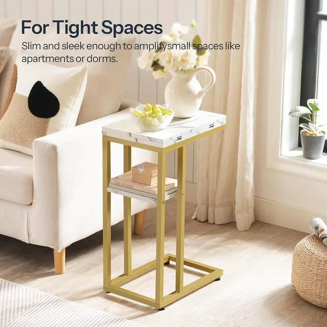 Alt view image 6 of 7 - Foldable C Shaped End Table, C Shaped Side Table with Storage Shelf, Small Snack Table, Slide Under Couch Table for Sofa, Living Room Bedroom Small Spaces Easy Assembly, Gold DM29SF01