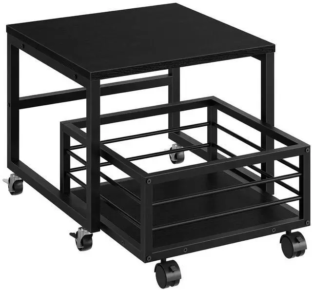 Main image of End Table, Mini Fridge Stand with Storage, Mini Fridge Table with Wheels and Adjustable Feet, Sturdy Metal Frame, for Living Room, Bedroom, Office, Black BB155TL01
