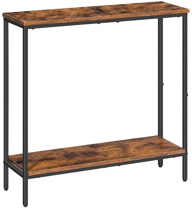Main image of 29.5" L Narrow Console Table, Sofa Table Behind Couch with 2-Tier Storage Display Shelves, 8.7" D Small Entryway Table for Hallway, Foyer, Living Room, Bedroom, Rustic Brown and Black BF22XG01