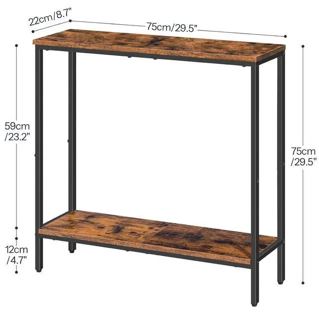 Alt view image 3 of 7 - 29.5" L Narrow Console Table, Sofa Table Behind Couch with 2-Tier Storage Display Shelves, 8.7" D Small Entryway Table for Hallway, Foyer, Living Room, Bedroom, Rustic Brown and Black BF22XG01