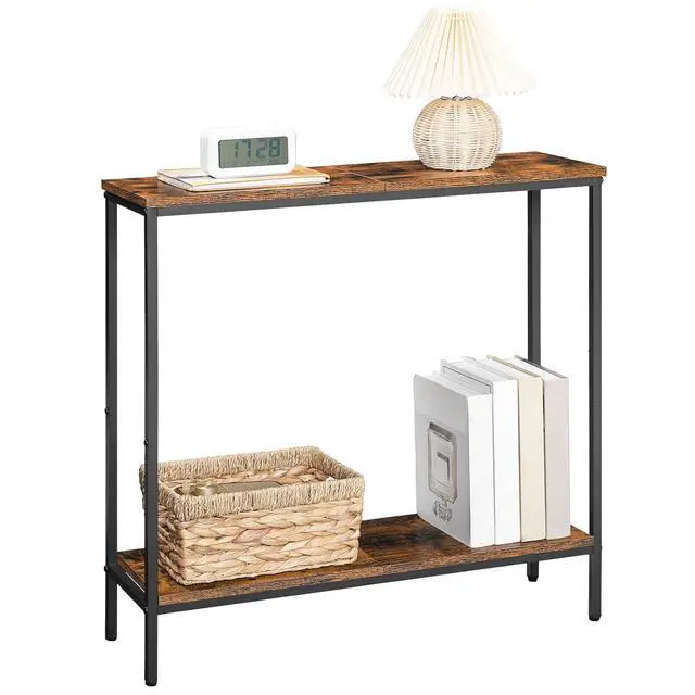 Alt view image 5 of 7 - 29.5" L Narrow Console Table, Sofa Table Behind Couch with 2-Tier Storage Display Shelves, 8.7" D Small Entryway Table for Hallway, Foyer, Living Room, Bedroom, Rustic Brown and Black BF22XG01