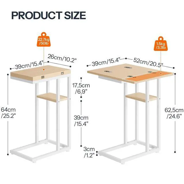 Alt view image 3 of 7 - Foldable C Shaped End Table, C Shaped Side Table with Storage Shelf, Small Snack Table, Slide Under Couch Table for Sofa, Living Room Bedroom Small Spaces Easy Assembly, Natural WN29SF01