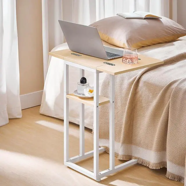 Alt view image 4 of 7 - Foldable C Shaped End Table, C Shaped Side Table with Storage Shelf, Small Snack Table, Slide Under Couch Table for Sofa, Living Room Bedroom Small Spaces Easy Assembly, Natural WN29SF01