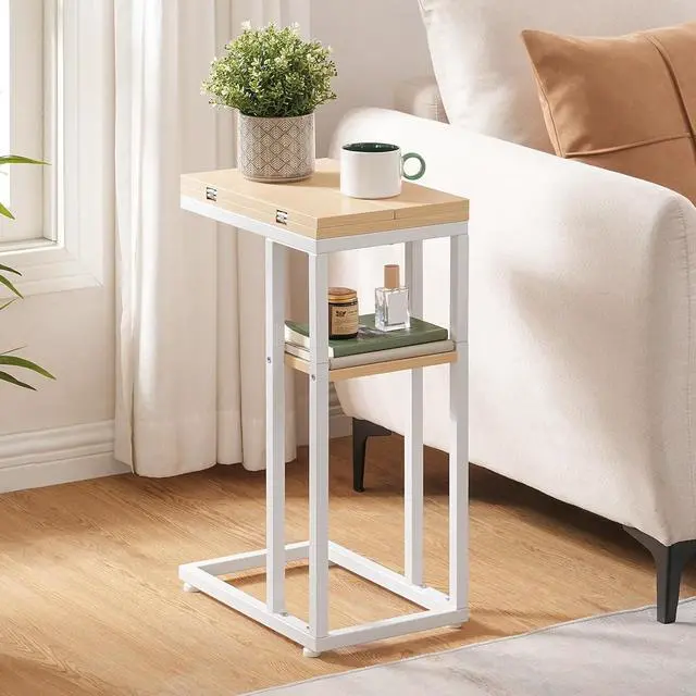 Alt view image 6 of 7 - Foldable C Shaped End Table, C Shaped Side Table with Storage Shelf, Small Snack Table, Slide Under Couch Table for Sofa, Living Room Bedroom Small Spaces Easy Assembly, Natural WN29SF01