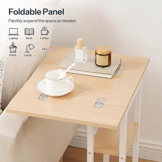 Alt view image 7 of 7 - Foldable C Shaped End Table, C Shaped Side Table with Storage Shelf, Small Snack Table, Slide Under Couch Table for Sofa, Living Room Bedroom Small Spaces Easy Assembly, Natural WN29SF01