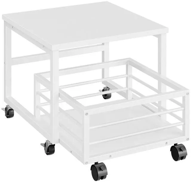 Main image of End Table, Mini Fridge Stand with Storage, Mini Fridge Table with Wheels and Adjustable Feet, Sturdy Metal Frame, for Living Room, Bedroom, Office, White WW155TL01