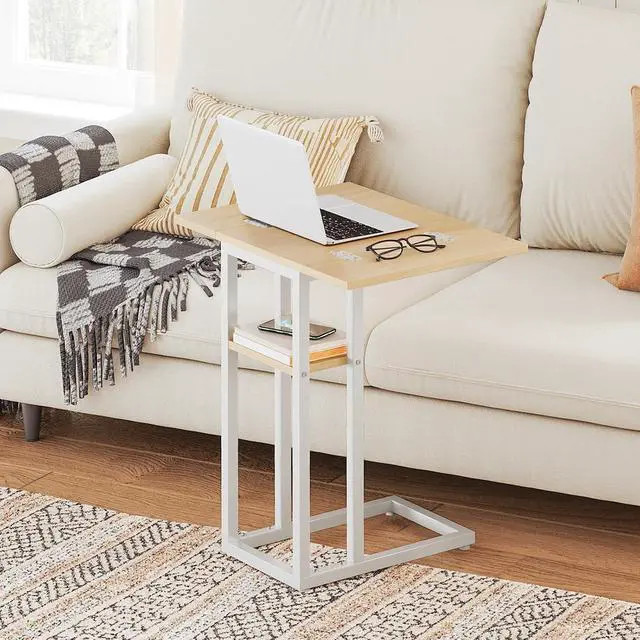 Alt view image 5 of 7 - Foldable C Shaped End Table, C Shaped Side Table with Storage Shelf, Small Snack Table, Slide Under Couch Table for Sofa, Living Room Bedroom Small Spaces Easy Assembly, Natural WN29SF01