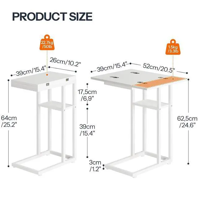 Alt view image 3 of 7 - Foldable C Shaped End Table, C Shaped Side Table with Storage Shelf, Small Snack Table, Slide Under Couch Table for Sofa, Living Room Bedroom Small Spaces Easy Assembly, White WW29SF01