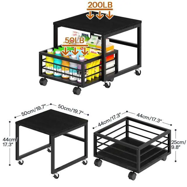 Alt view image 4 of 7 - End Table, Mini Fridge Stand with Storage, Mini Fridge Table with Wheels and Adjustable Feet, Sturdy Metal Frame, for Living Room, Bedroom, Office, Black BB155TL01