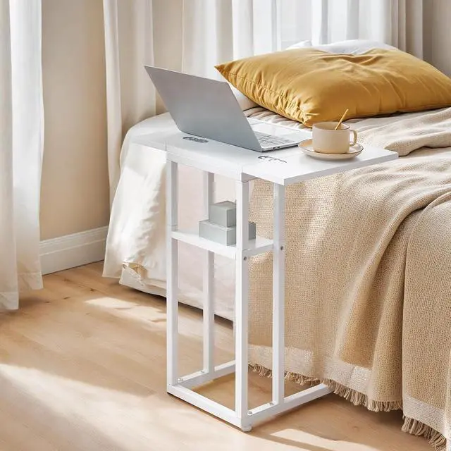Alt view image 4 of 7 - Foldable C Shaped End Table, C Shaped Side Table with Storage Shelf, Small Snack Table, Slide Under Couch Table for Sofa, Living Room Bedroom Small Spaces Easy Assembly, White WW29SF01