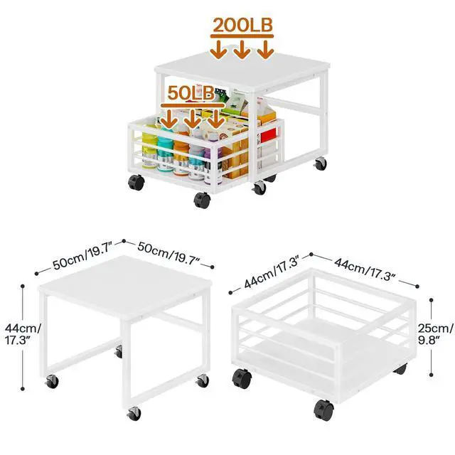 Alt view image 5 of 7 - End Table, Mini Fridge Stand with Storage, Mini Fridge Table with Wheels and Adjustable Feet, Sturdy Metal Frame, for Living Room, Bedroom, Office, White WW155TL01