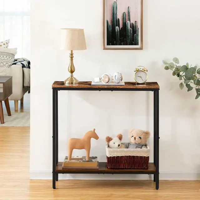 Alt view image 7 of 7 - 29.5" L Narrow Console Table, Sofa Table Behind Couch with 2-Tier Storage Display Shelves, 8.7" D Small Entryway Table for Hallway, Foyer, Living Room, Bedroom, Rustic Brown and Black BF22XG01