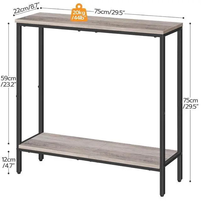Alt view image 3 of 6 - 29.5" L Narrow Console Table, Sofa Table Behind Couch with 2-Tier Storage Display Shelves, 8.7" D Small Entryway Table for Hallway, Foyer, Living Room, Bedroom, Greige and Black BG22XG01