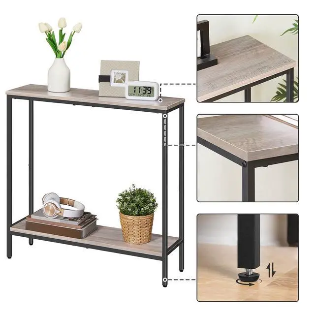 Alt view image 6 of 6 - 29.5" L Narrow Console Table, Sofa Table Behind Couch with 2-Tier Storage Display Shelves, 8.7" D Small Entryway Table for Hallway, Foyer, Living Room, Bedroom, Greige and Black BG22XG01