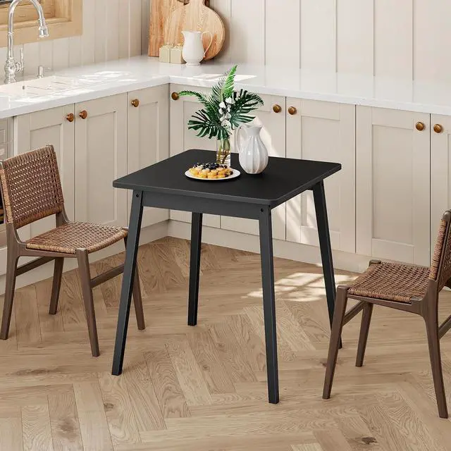 Alt view image 3 of 7 - Bamboo Dining Table, Square Dining Table for 2, 27.6" Kitchen Table for Small Space, Writing Table, Easy to Assemble, for Dining Room, Living Room, Office, Kitchen, Apartment, Black BK70CZ01G1