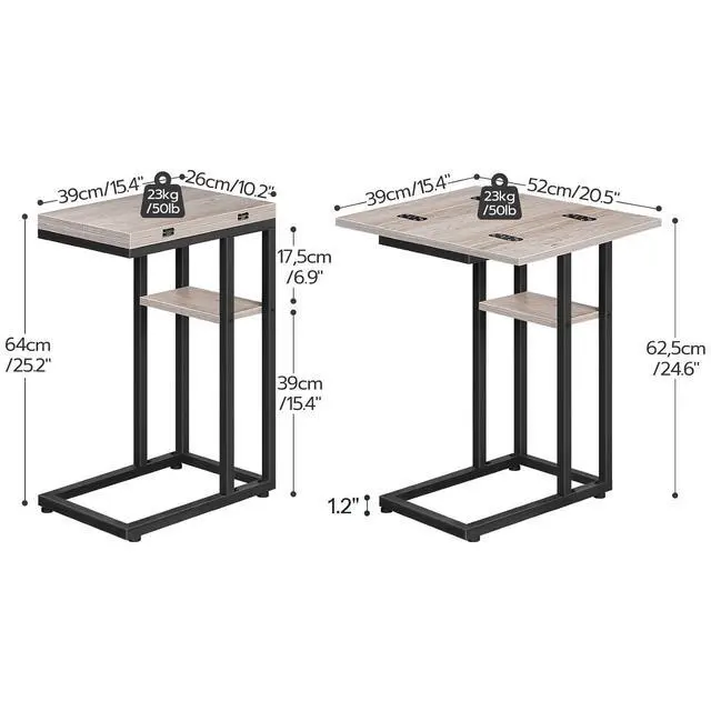 Alt view image 3 of 7 - Foldable C Shaped End Table, C Shaped Side Table with Storage Shelf, Small Snack Table, Slide Under Couch Table for Sofa, Living Room Bedroom Small Spaces Easy Assembly, Greige BG29SF01
