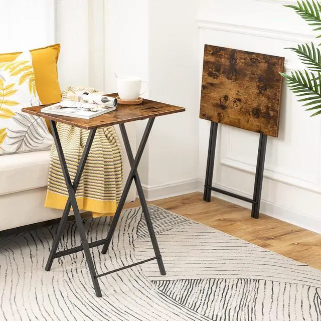 Alt view image 2 of 7 - Folding TV Table, TV Tray, Stable Snack Table for Small Space, Portable Sofaside Desk, Easy Assembly and Storage, Ideal for Snacks and Meals in Living Room, Rustic Brown and Black BF15BZ01