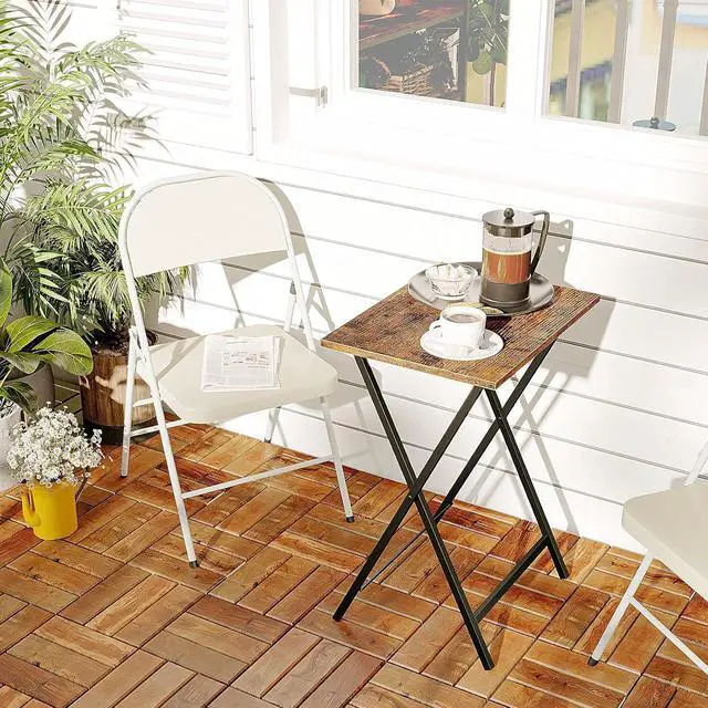 Alt view image 4 of 7 - Folding TV Table, TV Tray, Stable Snack Table for Small Space, Portable Sofaside Desk, Easy Assembly and Storage, Ideal for Snacks and Meals in Living Room, Rustic Brown and Black BF15BZ01