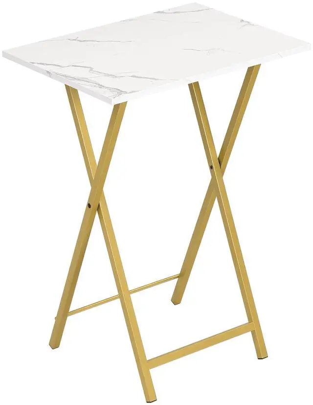 Main image of Folding TV Tray Table, Stable Snack Table for Small Space, Portable Sofa Side Desk, Easy Assembly and Storage, Ideal for Snacks and Meals in Living Room, Marble and Gold DM15BZ01