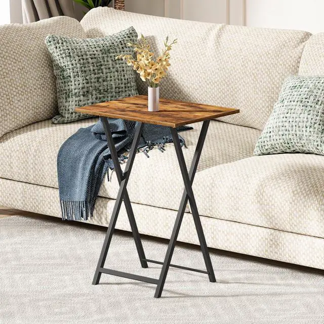 Alt view image 7 of 7 - Folding TV Table, TV Tray, Stable Snack Table for Small Space, Portable Sofaside Desk, Easy Assembly and Storage, Ideal for Snacks and Meals in Living Room, Rustic Brown and Black BF15BZ01