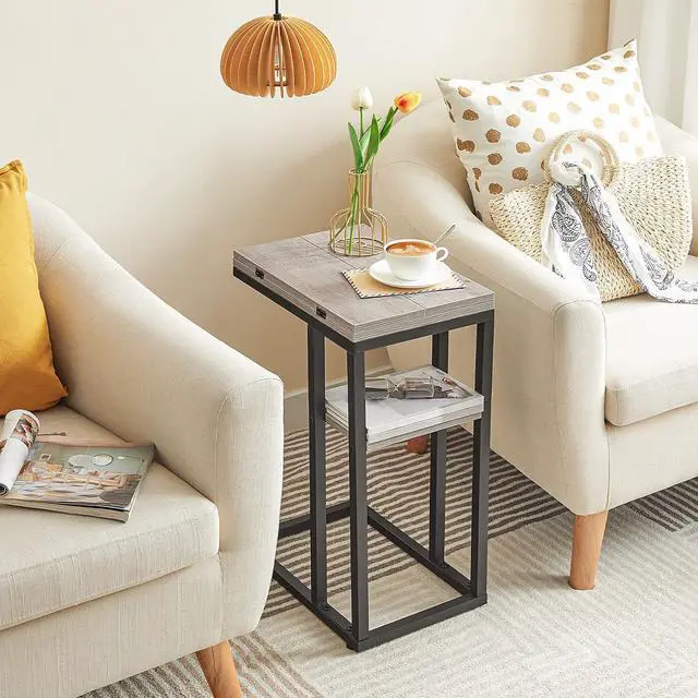 Alt view image 6 of 7 - Foldable C Shaped End Table, C Shaped Side Table with Storage Shelf, Small Snack Table, Slide Under Couch Table for Sofa, Living Room Bedroom Small Spaces Easy Assembly, Greige BG29SF01