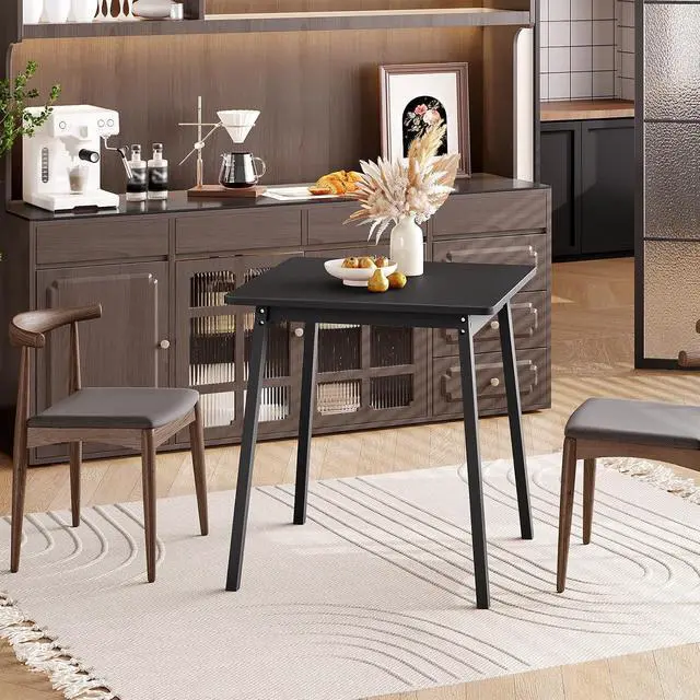 Alt view image 4 of 7 - Bamboo Dining Table, Square Dining Table for 2, 27.6" Kitchen Table for Small Space, Writing Table, Easy to Assemble, for Dining Room, Living Room, Office, Kitchen, Apartment, Black BK70CZ01G1