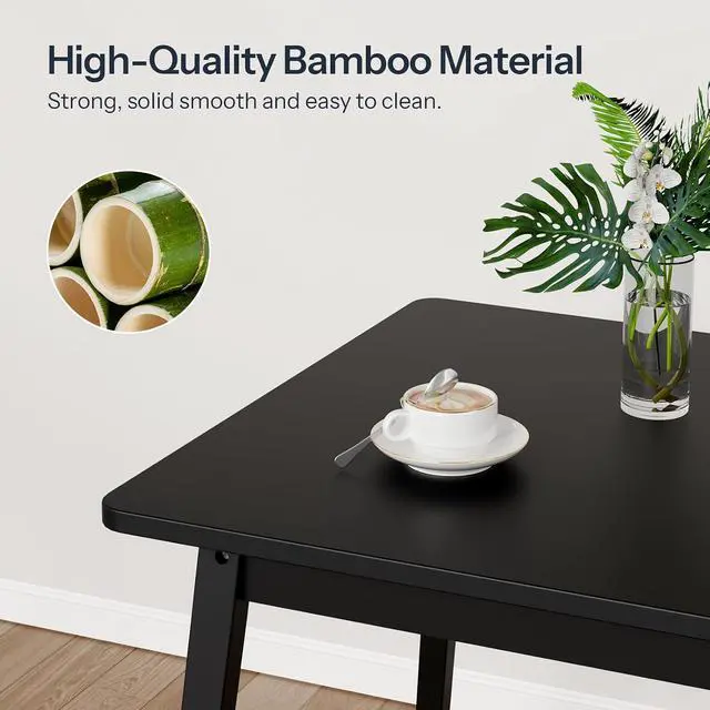 Alt view image 5 of 7 - Bamboo Dining Table, Square Dining Table for 2, 27.6" Kitchen Table for Small Space, Writing Table, Easy to Assemble, for Dining Room, Living Room, Office, Kitchen, Apartment, Black BK70CZ01G1