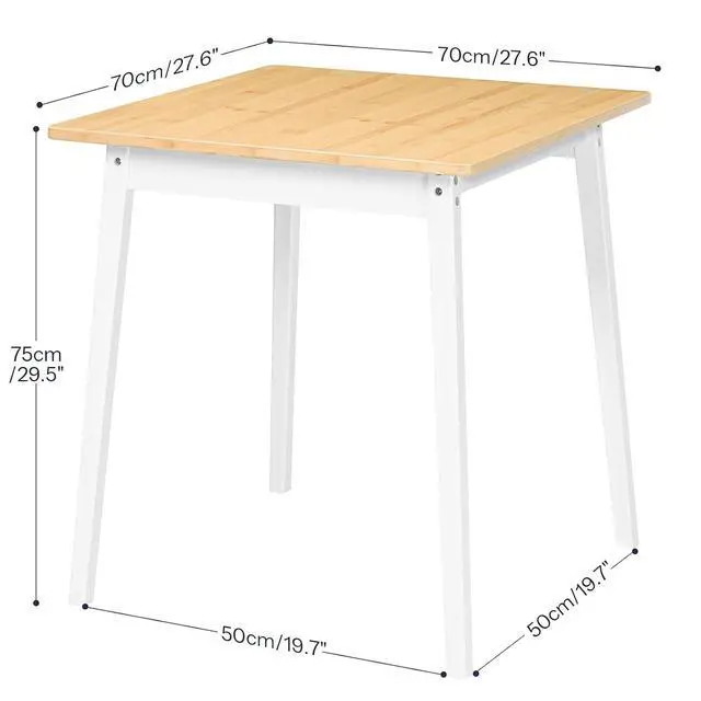 Alt view image 2 of 7 - Bamboo Dining Table, Square Dining Table for 2, 27.6" Kitchen Table for Small Space, Writing Table, Easy to Assemble, for Dining Room, Living Room, Office, Kitchen, Natural and White YW70CZ01G1
