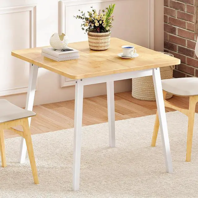 Main image of Bamboo Dining Table, Square Dining Table for 2, 27.6" Kitchen Table for Small Space, Writing Table, Easy to Assemble, for Dining Room, Living Room, Office, Kitchen, Natural and White YW70CZ01G1