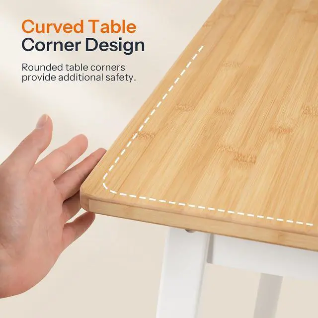Alt view image 6 of 7 - Bamboo Dining Table, Square Dining Table for 2, 27.6" Kitchen Table for Small Space, Writing Table, Easy to Assemble, for Dining Room, Living Room, Office, Kitchen, Natural and White YW70CZ01G1