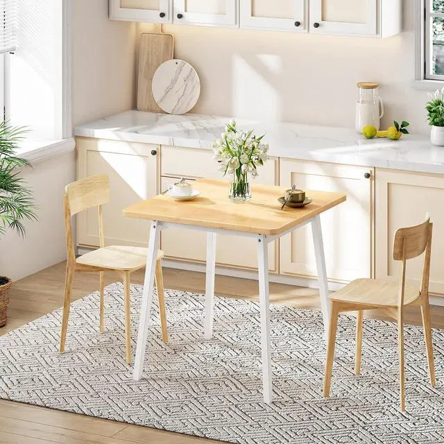 Alt view image 3 of 7 - Bamboo Dining Table, Square Dining Table for 2, 27.6" Kitchen Table for Small Space, Writing Table, Easy to Assemble, for Dining Room, Living Room, Office, Kitchen, Natural and White YW70CZ01G1