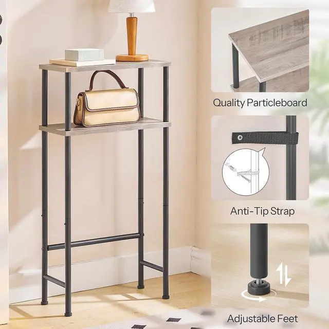 Alt view image 6 of 7 - Narrow Console Table for Small Space, 15.7" Entryway Table with Storage, 2 Tier Sofa Table with 2 Shelves, Skinny Console Table for Entryway, Hallway, Living Room, Greige and Black BG40XG01