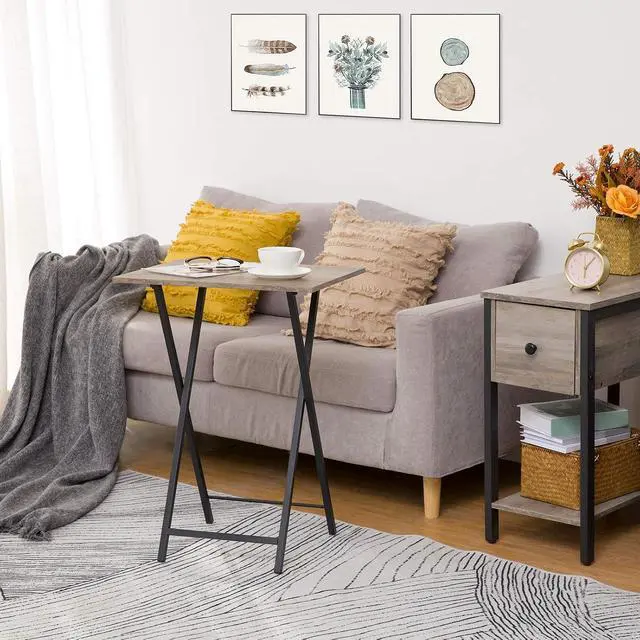 Alt view image 6 of 7 - Folding TV Table, TV Tray, Stable Snack Table for Small Space, Portable Sofaside Desk, Easy Assembly and Storage, Ideal for Snacks and Meals in Living Room, Greige and Black BG15BZ01