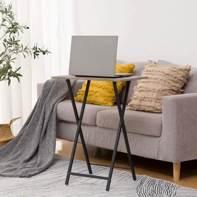 Alt view image 5 of 7 - Folding TV Table, TV Tray, Stable Snack Table for Small Space, Portable Sofaside Desk, Easy Assembly and Storage, Ideal for Snacks and Meals in Living Room, Greige and Black BG15BZ01
