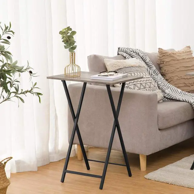 Alt view image 7 of 7 - Folding TV Table, TV Tray, Stable Snack Table for Small Space, Portable Sofaside Desk, Easy Assembly and Storage, Ideal for Snacks and Meals in Living Room, Greige and Black BG15BZ01