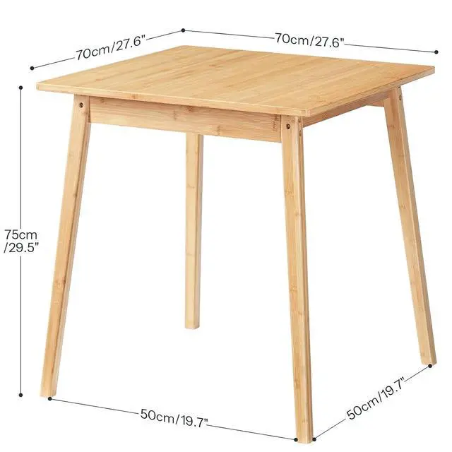 Alt view image 2 of 7 - Bamboo Dining Table, Square Dining Table for 2, 27.6" Kitchen Table for Small Space, Writing Table, Easy to Assemble, for Dining Room, Living Room, Office, Kitchen, Natural YL70CZ01G1