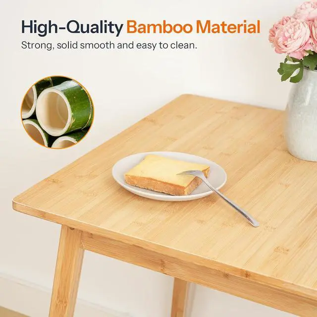 Alt view image 5 of 7 - Bamboo Dining Table, Square Dining Table for 2, 27.6" Kitchen Table for Small Space, Writing Table, Easy to Assemble, for Dining Room, Living Room, Office, Kitchen, Natural YL70CZ01G1