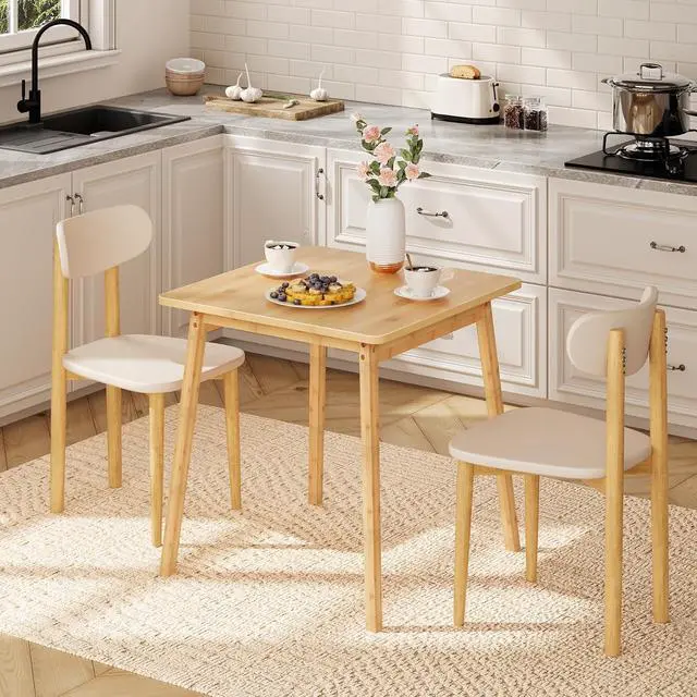 Alt view image 4 of 7 - Bamboo Dining Table, Square Dining Table for 2, 27.6" Kitchen Table for Small Space, Writing Table, Easy to Assemble, for Dining Room, Living Room, Office, Kitchen, Natural YL70CZ01G1