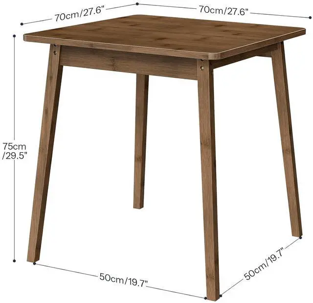 Alt view image 2 of 7 - Bamboo Dining Table, Square Dining Table for 2, 27.6" Kitchen Table for Small Space, Writing Table, Easy to Assemble, for Dining Room, Living Room, Office, Kitchen, Apartment, Brown BR70CZ01G1