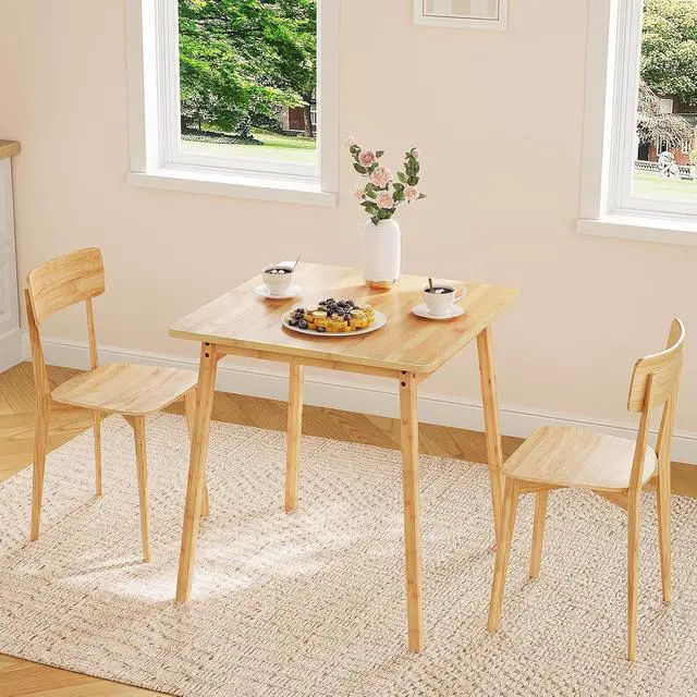 Alt view image 3 of 7 - Bamboo Dining Table, Square Dining Table for 2, 27.6" Kitchen Table for Small Space, Writing Table, Easy to Assemble, for Dining Room, Living Room, Office, Kitchen, Natural YL70CZ01G1