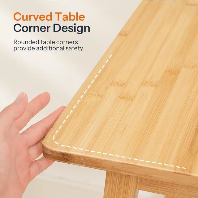 Alt view image 7 of 7 - Bamboo Dining Table, Square Dining Table for 2, 27.6" Kitchen Table for Small Space, Writing Table, Easy to Assemble, for Dining Room, Living Room, Office, Kitchen, Natural YL70CZ01G1