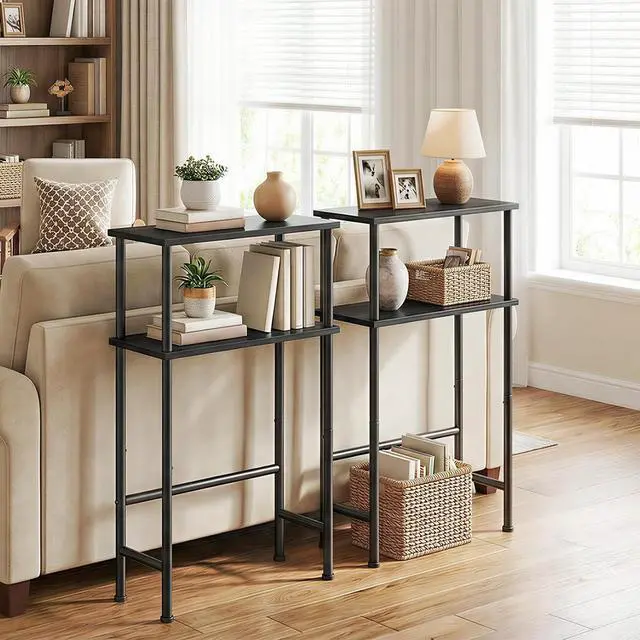 Alt view image 2 of 7 - Narrow Console Table for Small Space, 15.7" Entryway Table with Storage, 2 Tier Sofa Table with 2 Shelves, Skinny Console Table for Entryway, Hallway, Living Room, Foyer, Black BB40XG01
