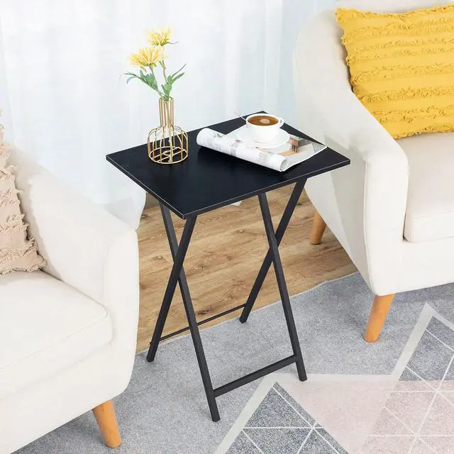 Alt view image 2 of 7 - Folding TV Tray Table, Stable Snack Table for Small Space, Portable Sofa Side Table, Easy Assembly and Storage, Ideal for Snacks and Meals in Living Room, Black BK15BZ01