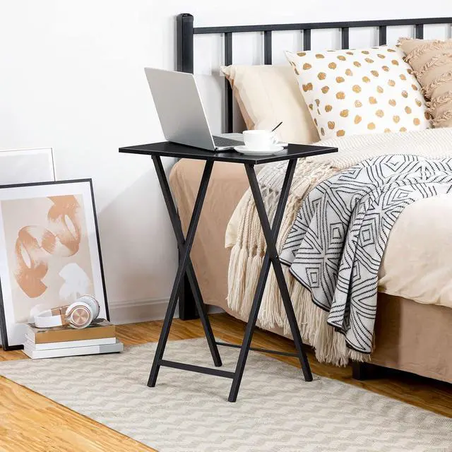 Alt view image 4 of 7 - Folding TV Tray Table, Stable Snack Table for Small Space, Portable Sofa Side Table, Easy Assembly and Storage, Ideal for Snacks and Meals in Living Room, Black BK15BZ01